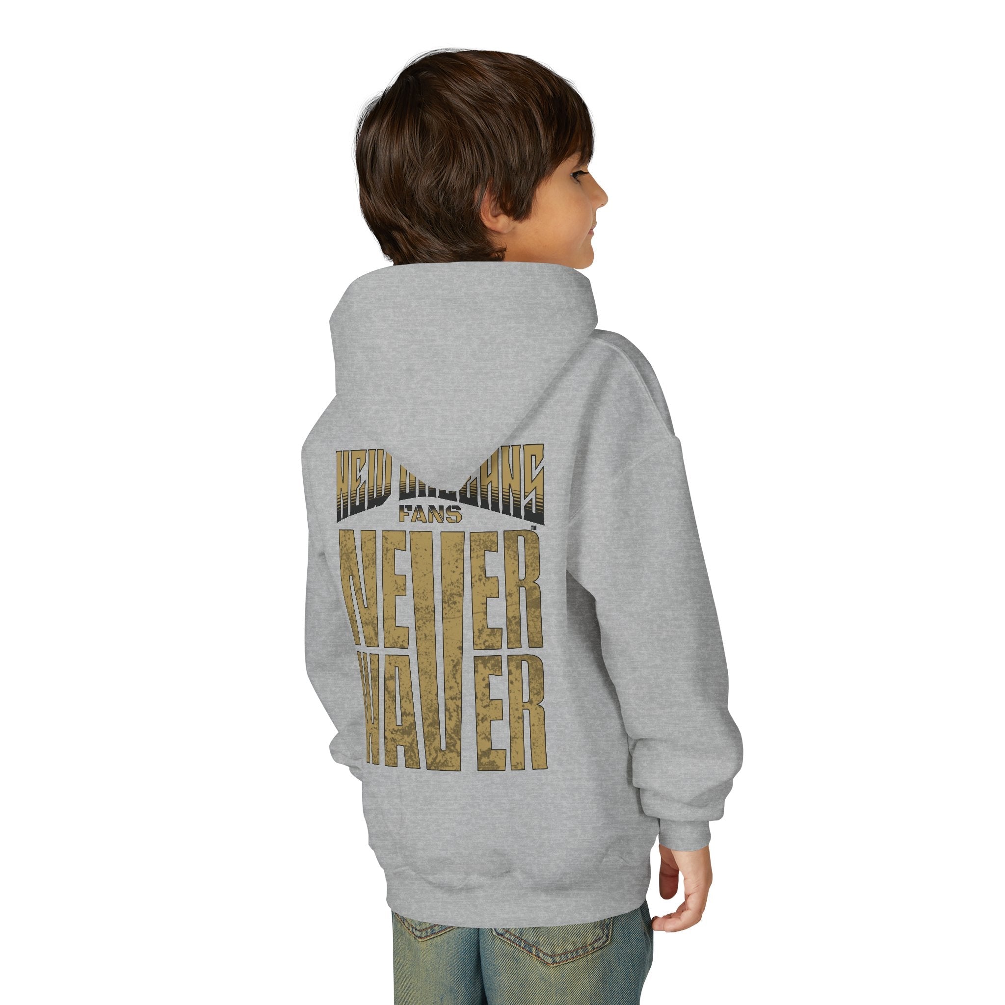 New Orleans Fans Never Waver Youth Heavy Blend Hooded Sweatshirt