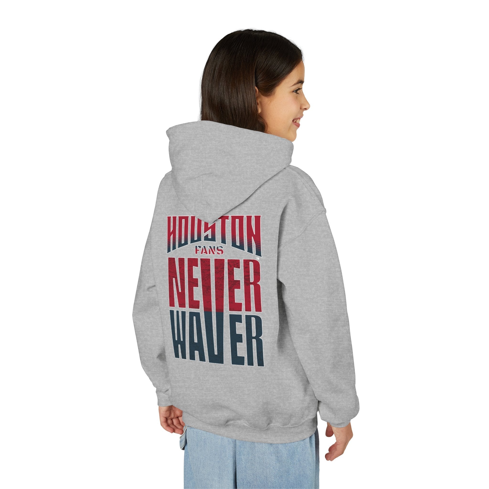 Houston Fans Never Waver Youth Heavy Blend Hooded Sweatshirt