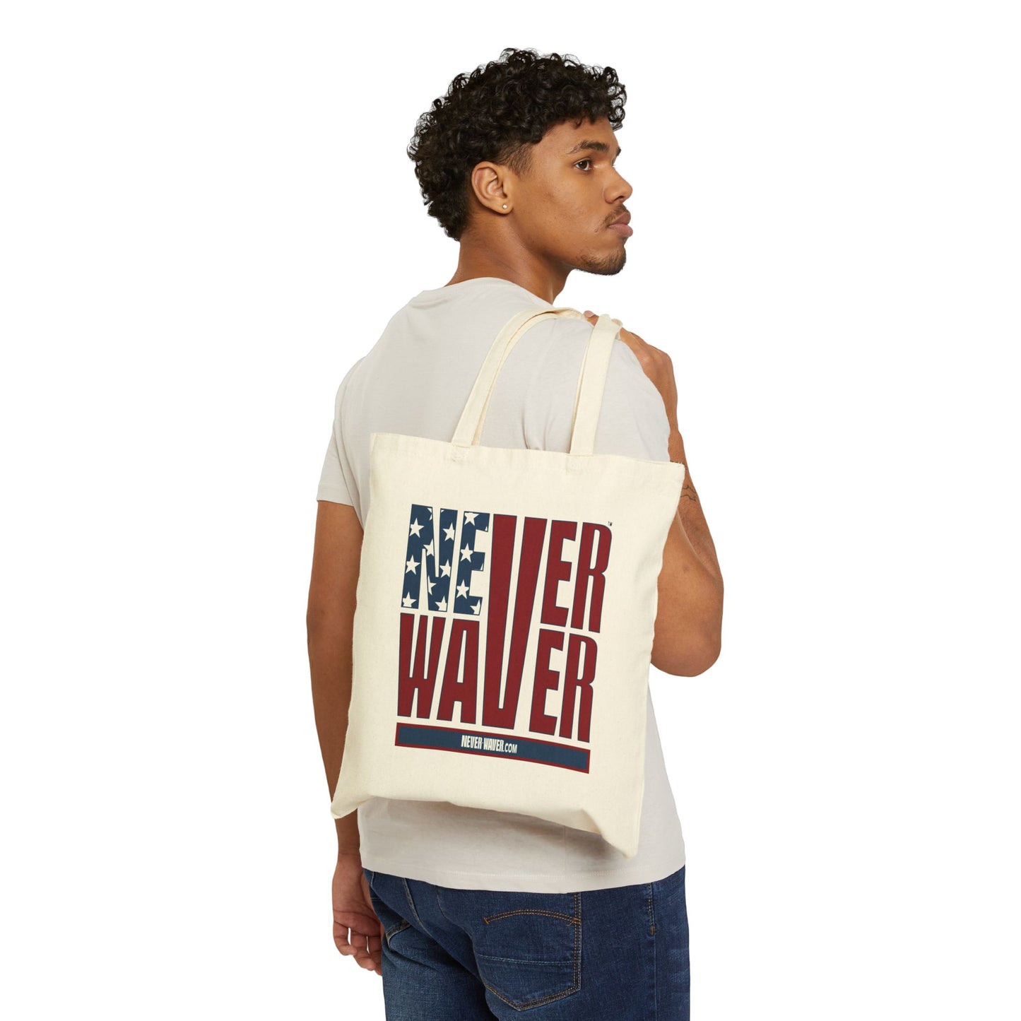 Never Waver Stylized Flag Design Cotton Canvas Tote Bag