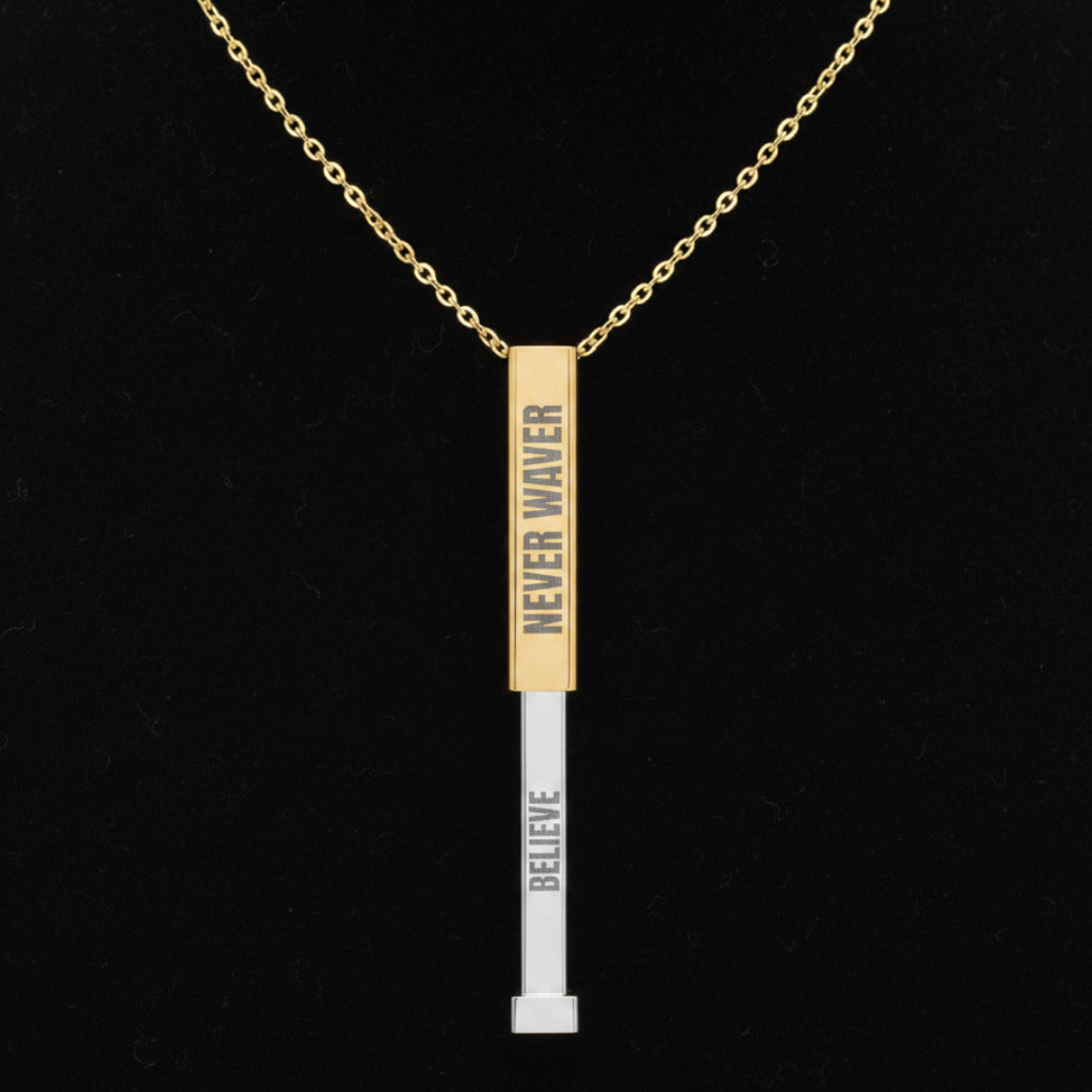 Never Waver Hidden Message Sliding Bar Necklace — Engraved "Never Waver"|"Believe"