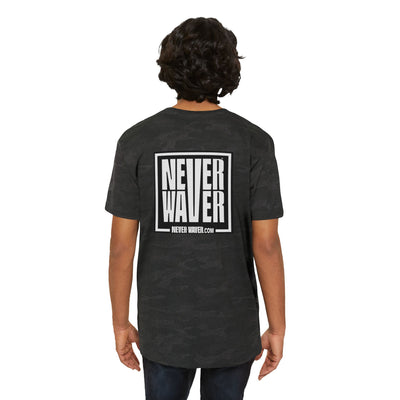 Never Waver Logo T-Shirt — Men's Graphic Tee (Box Logo Front & Back)