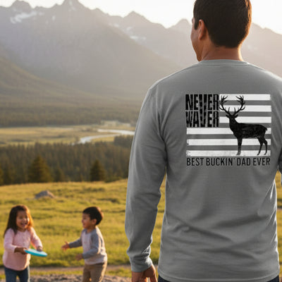 Never Waver Best Buckin' Dad Ever Design Unisex Long Sleeve Pocket T-Shirt -