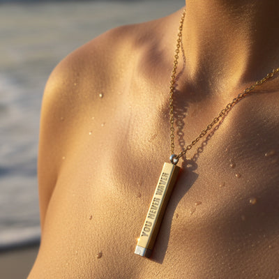 Hidden Message Sliding Bar Necklace — Engraveable Secret-Message Pendant ("You Never Waver / Custom Inside)