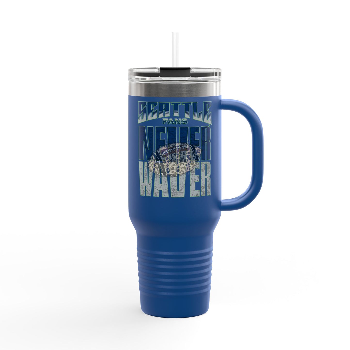 Seattle Fans Never Waver W-Leopard Football Insulated Travel Mug, 40oz