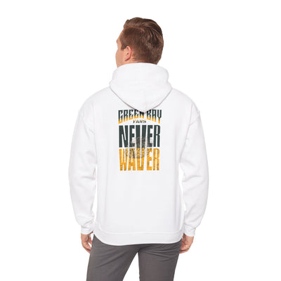 Green Bay Fans Never Waver Hoodie w Leopard Football - Unisex Heavy Blend Sweatshirt