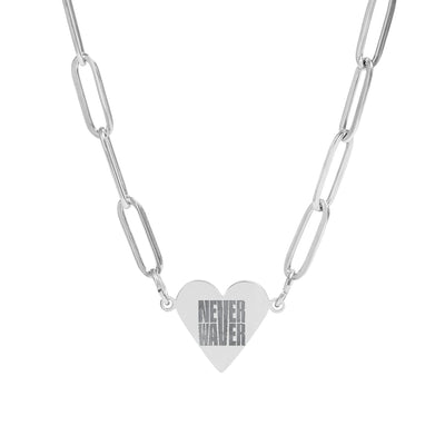 Never Waver Engravable Paperclip Heart Necklace — Personalized Name/Initial Heart Pendant