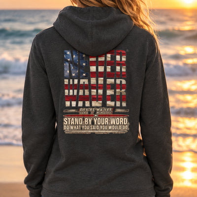 Never Waver Definition Hoodie — Stand By Your Word Back Graphic Womens