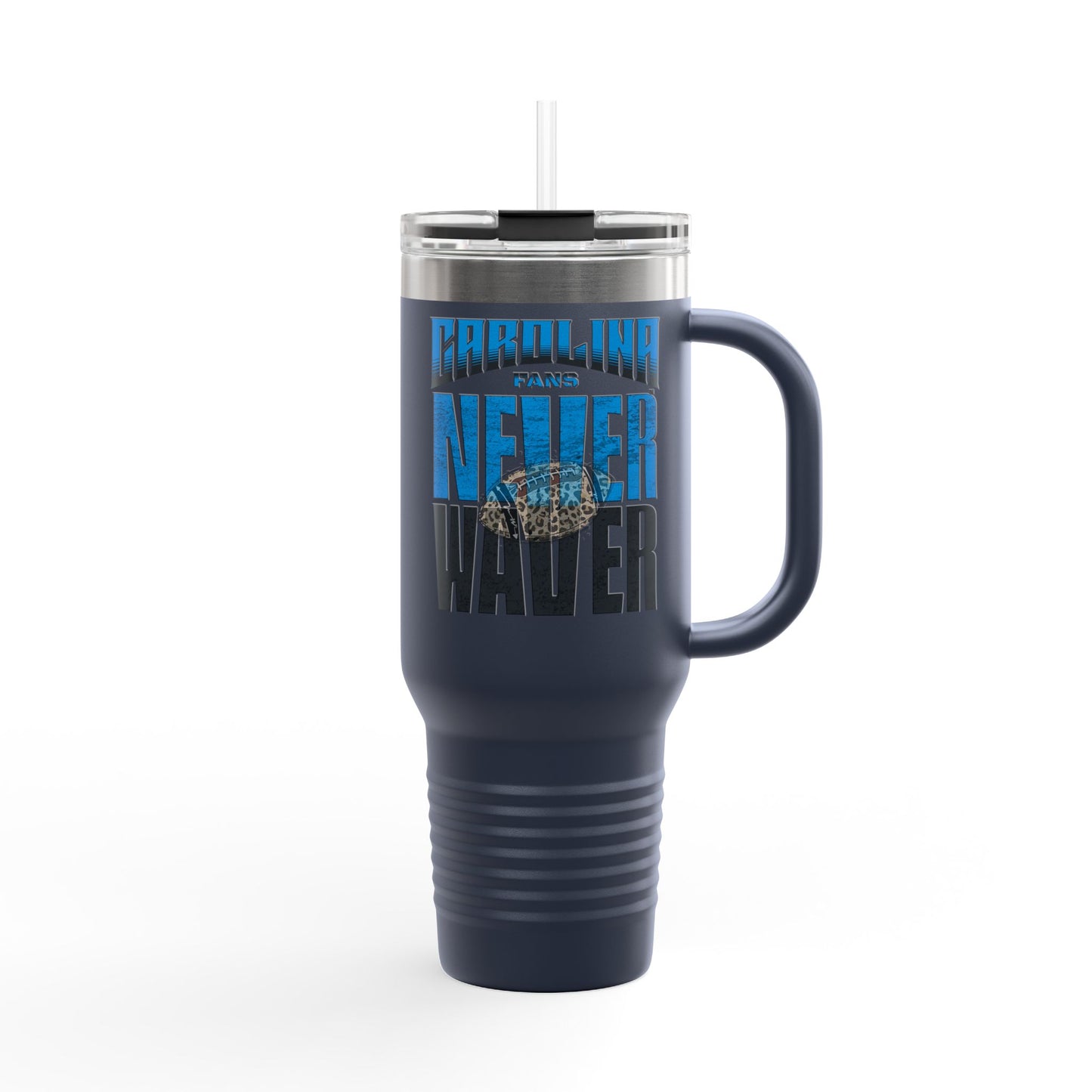 Carolina Fans Never Waver W- Leopard Football Insulated Travel Mug, 40oz
