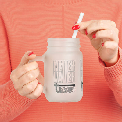 Never Waver” Jesus a bold, eye-catching design that reflects a steadfast faith and confidence in Christ. Mason Jar Cup - Perfect for Jesus Lovers!