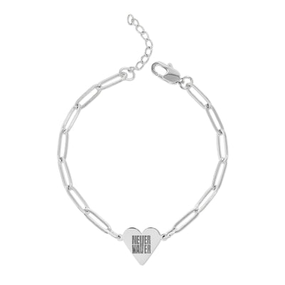 Never Waver Engravable Paperclip Heart Bracelet – Personalized Heart Charm Chain (Gold or Silver)
