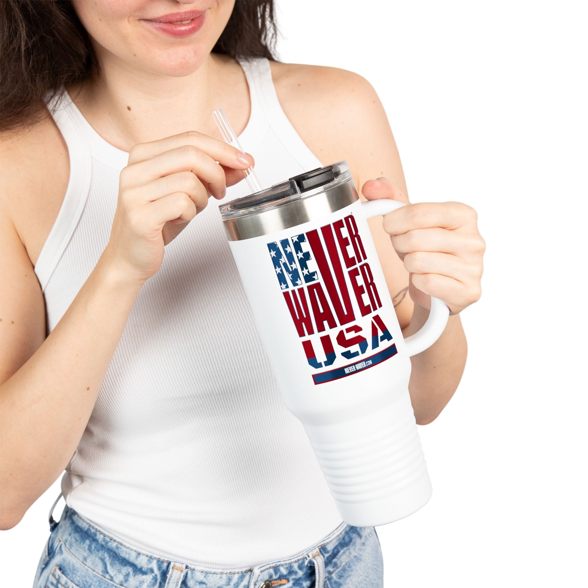Never Waver USA Insulated Travel Mug, 40oz