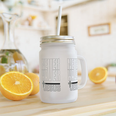 Never Waver” Jesus a bold, eye-catching design that reflects a steadfast faith and confidence in Christ. Mason Jar Cup - Perfect for Jesus Lovers!