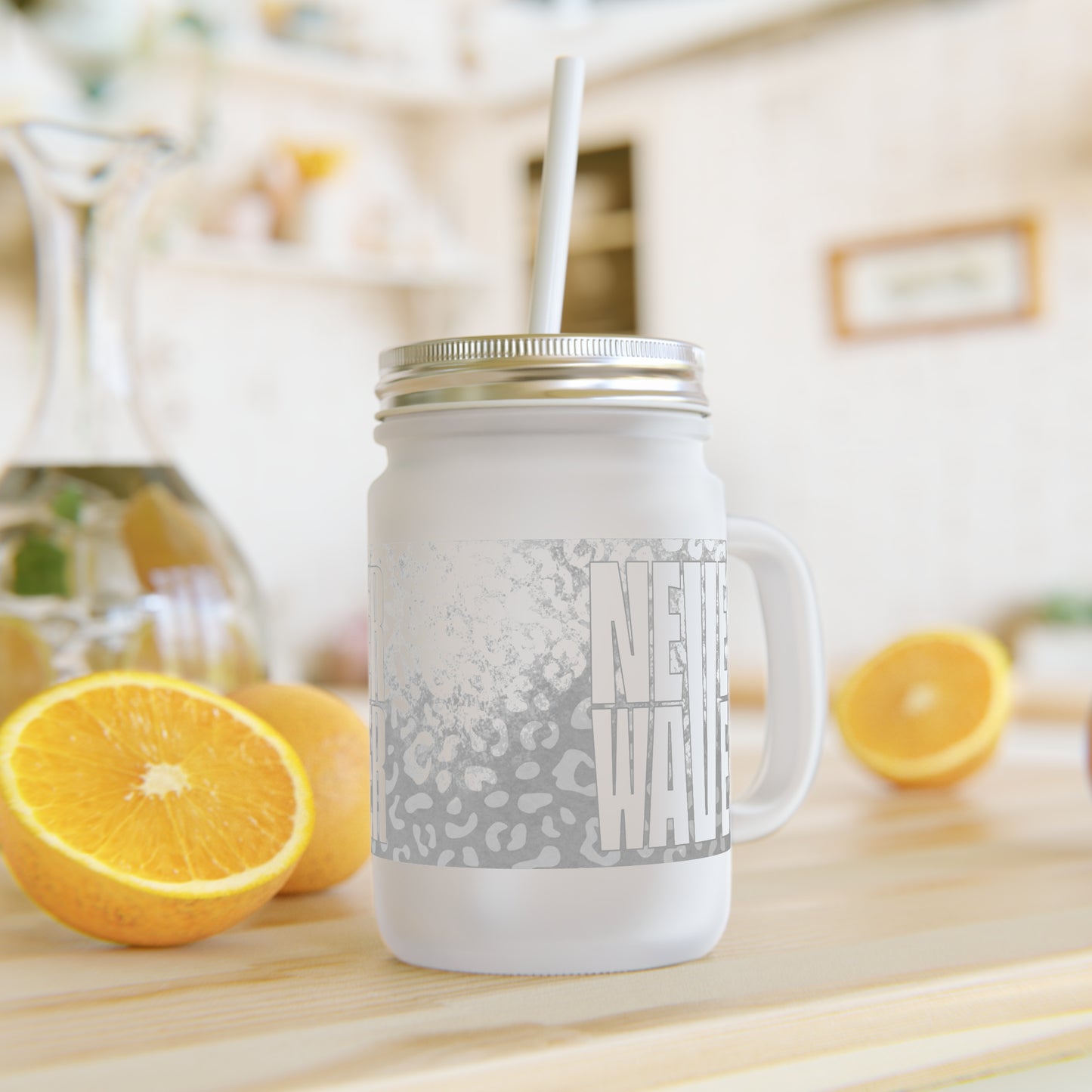 Motivational Mason Jar with Straw - "Never Waver" Design - Perfect for Home & Office