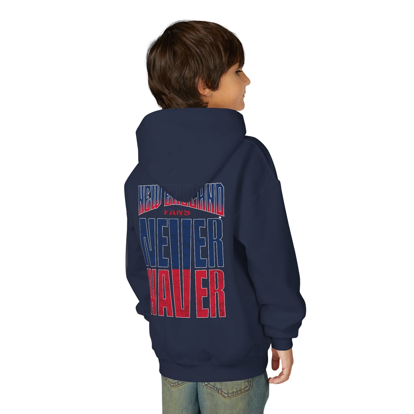 New England Fans Never Waver Youth Heavy Blend Hooded Sweatshirt