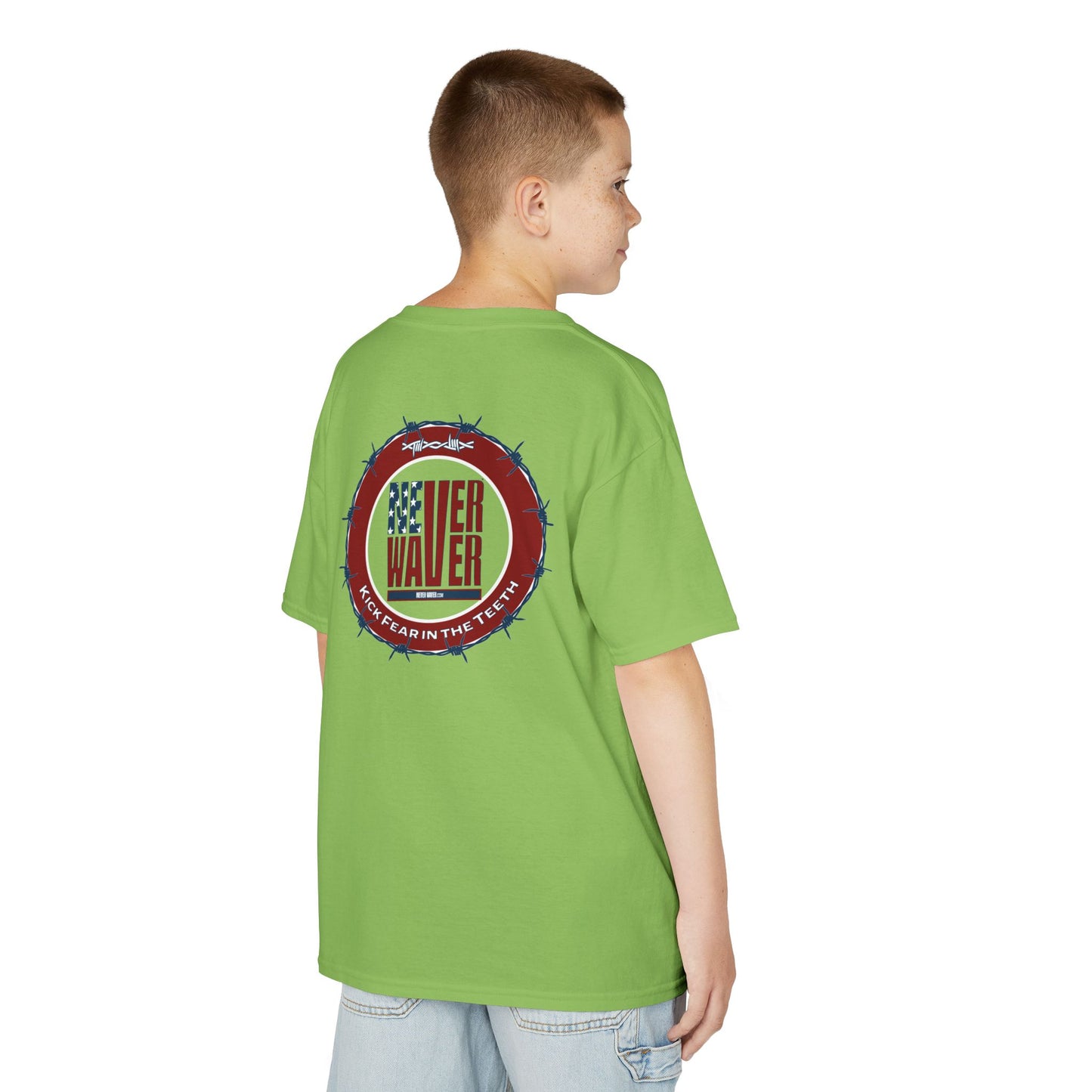 NEVER WAVER KICK FEAR IN THE TEETH Kids Heavy Cotton™ Tee