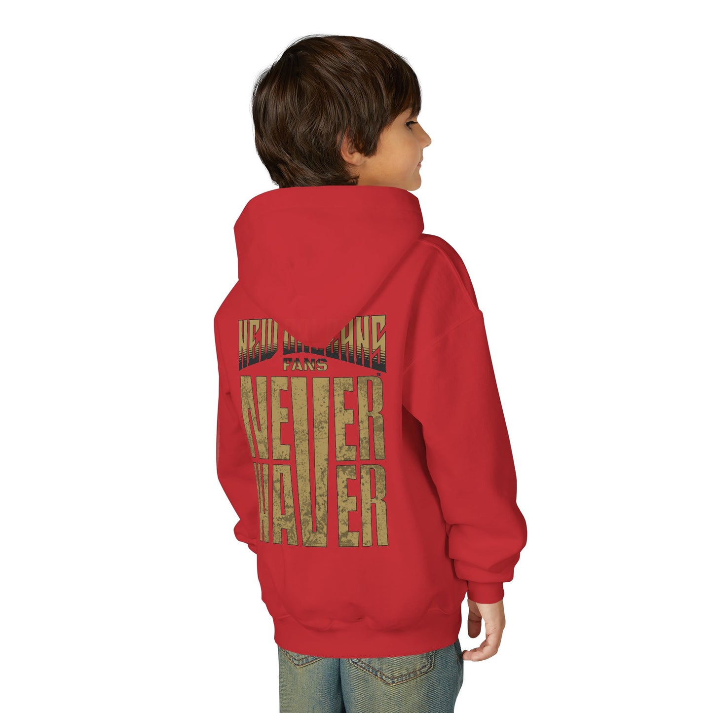 New Orleans Fans Never Waver Youth Heavy Blend Hooded Sweatshirt