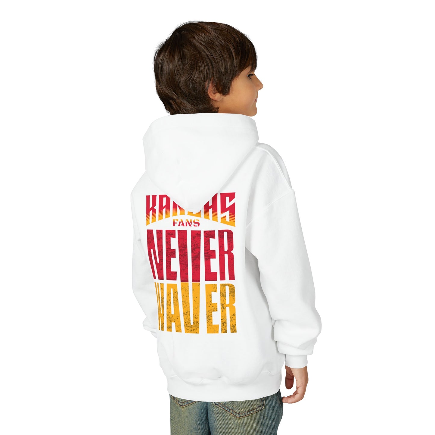 Kansas Fans Never Waver Youth Heavy Blend Hooded Sweatshirt