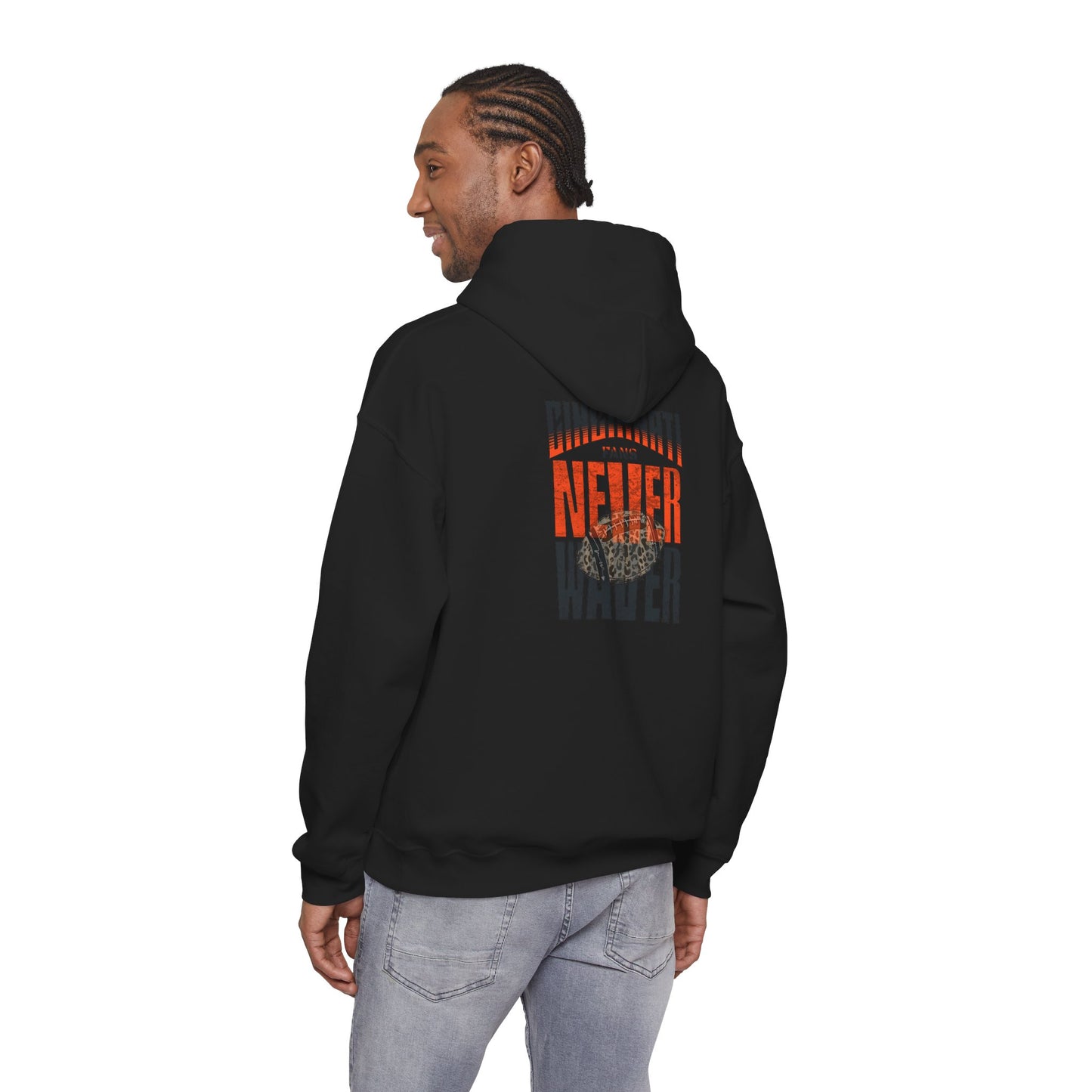Cincinnati Fans Never Waver Hoodie w Leopard Football - Unisex Heavy Blend Sweatshirt