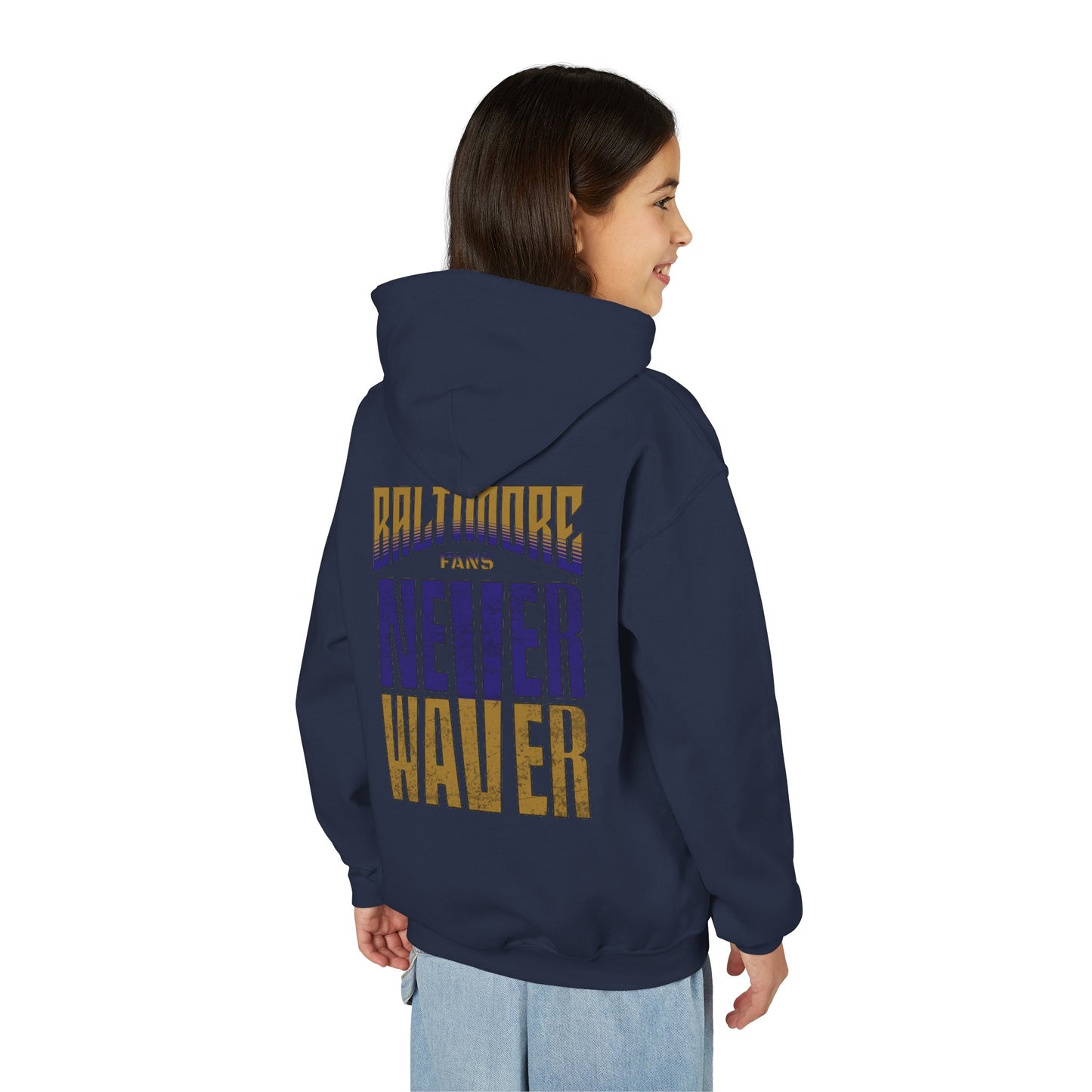 Baltimore Fans Never Waver Youth Heavy Blend Hooded Sweatshirt