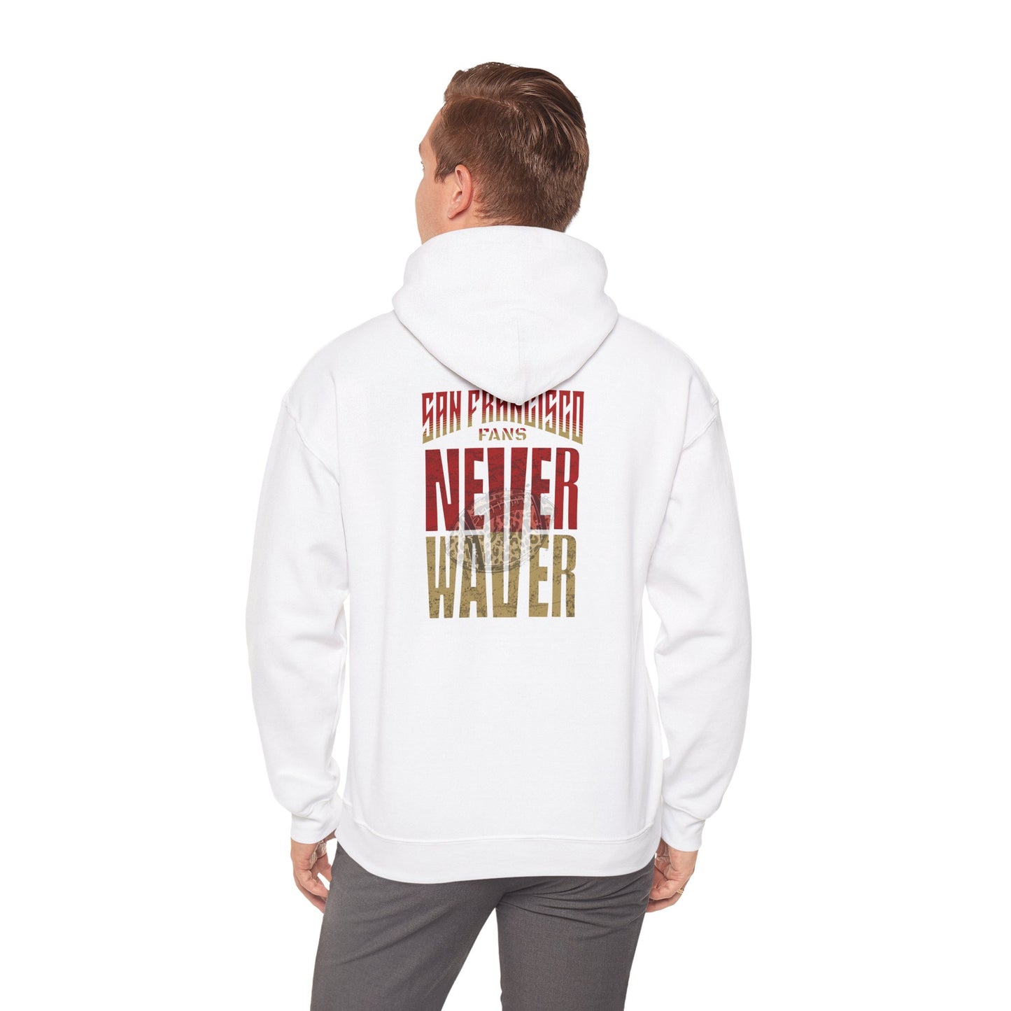 San Francisco Fans Never Waver Hoodie w Leopard Football - Unisex Heavy Blend Sweatshirt