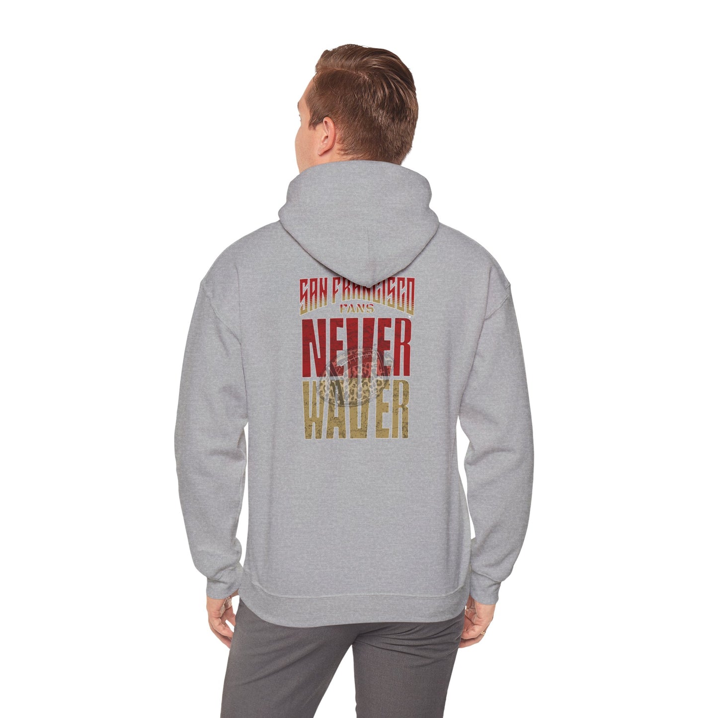 San Francisco Fans Never Waver Hoodie w Leopard Football - Unisex Heavy Blend Sweatshirt