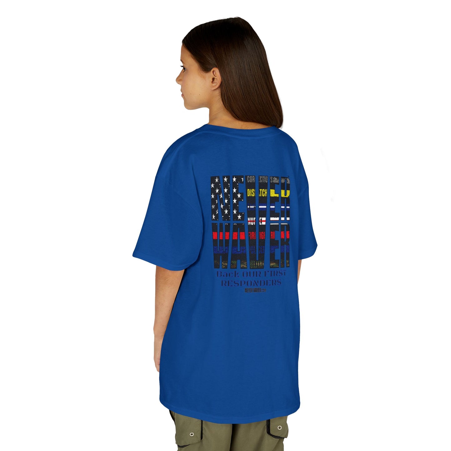 Never Waver Always Back Our First Responders  Kids Heavy Cotton™ Tee