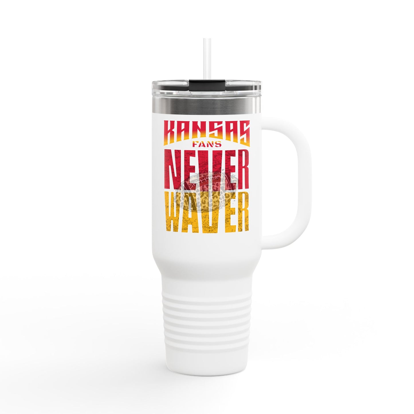 Kansas Fans Never Waver W-Leopard Football Insulated Travel Mug, 40oz