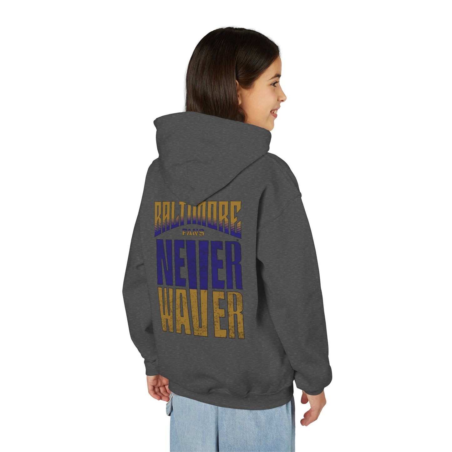 Baltimore Fans Never Waver Youth Heavy Blend Hooded Sweatshirt