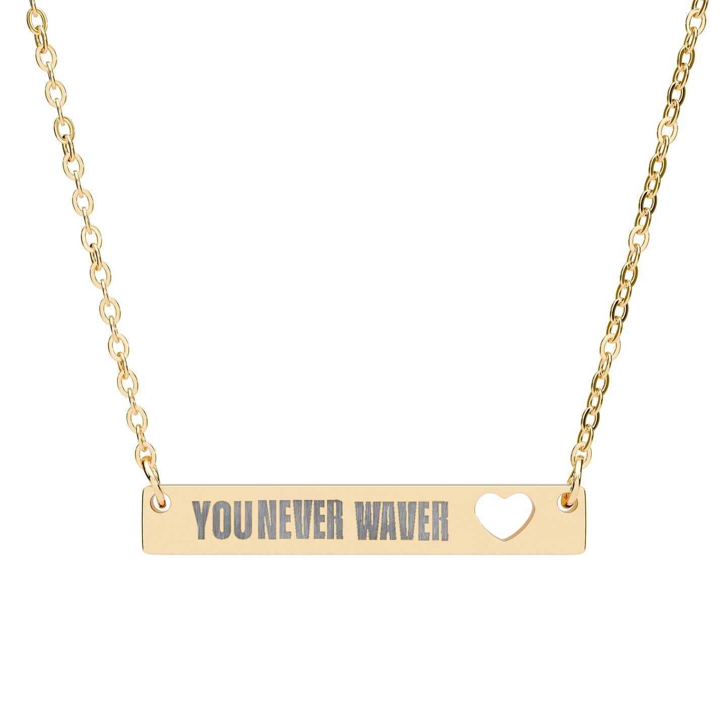 You Never Waver Bar Necklace with Cutout Heart