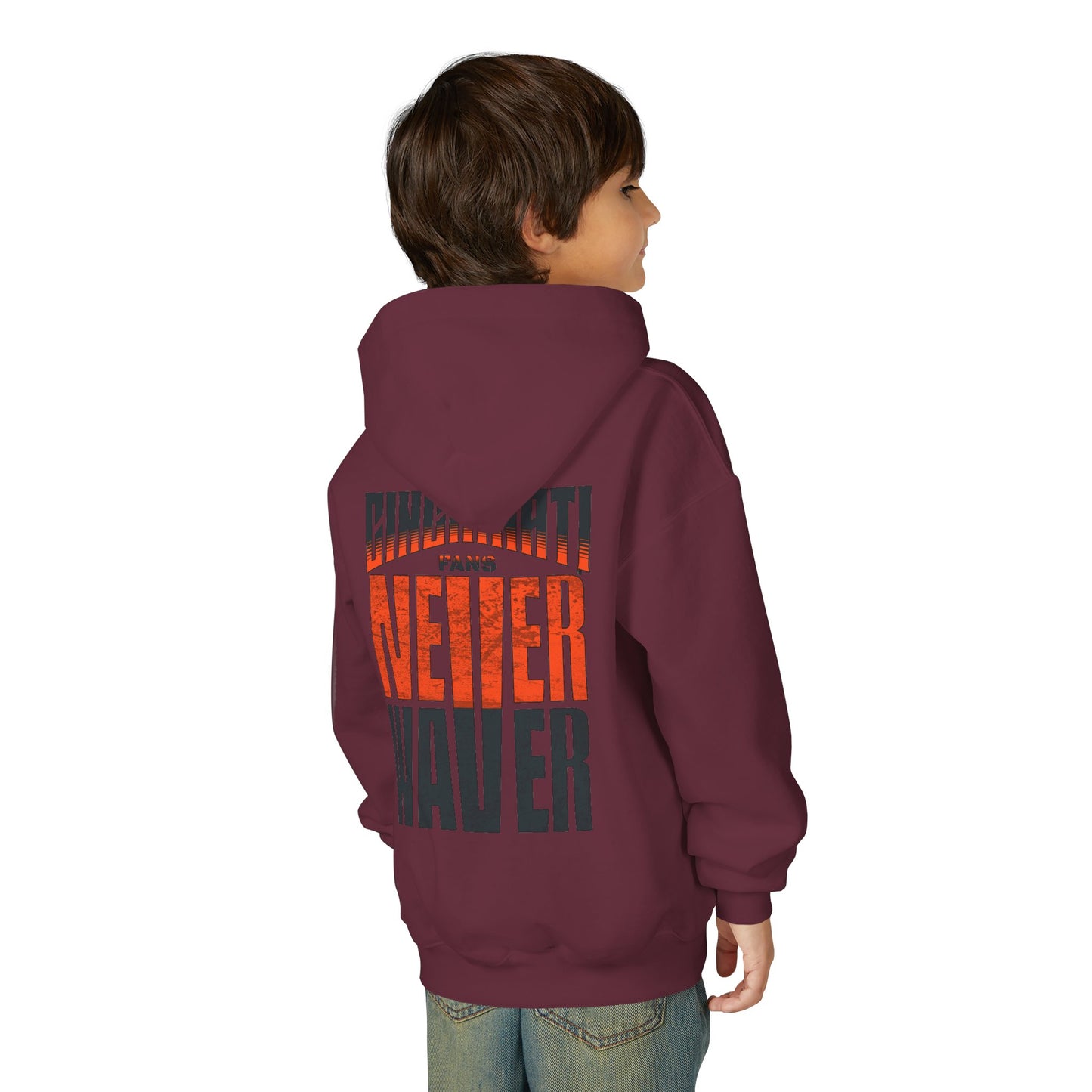 Cincinnati Fans Never Waver Youth Heavy Blend Hooded Sweatshirt
