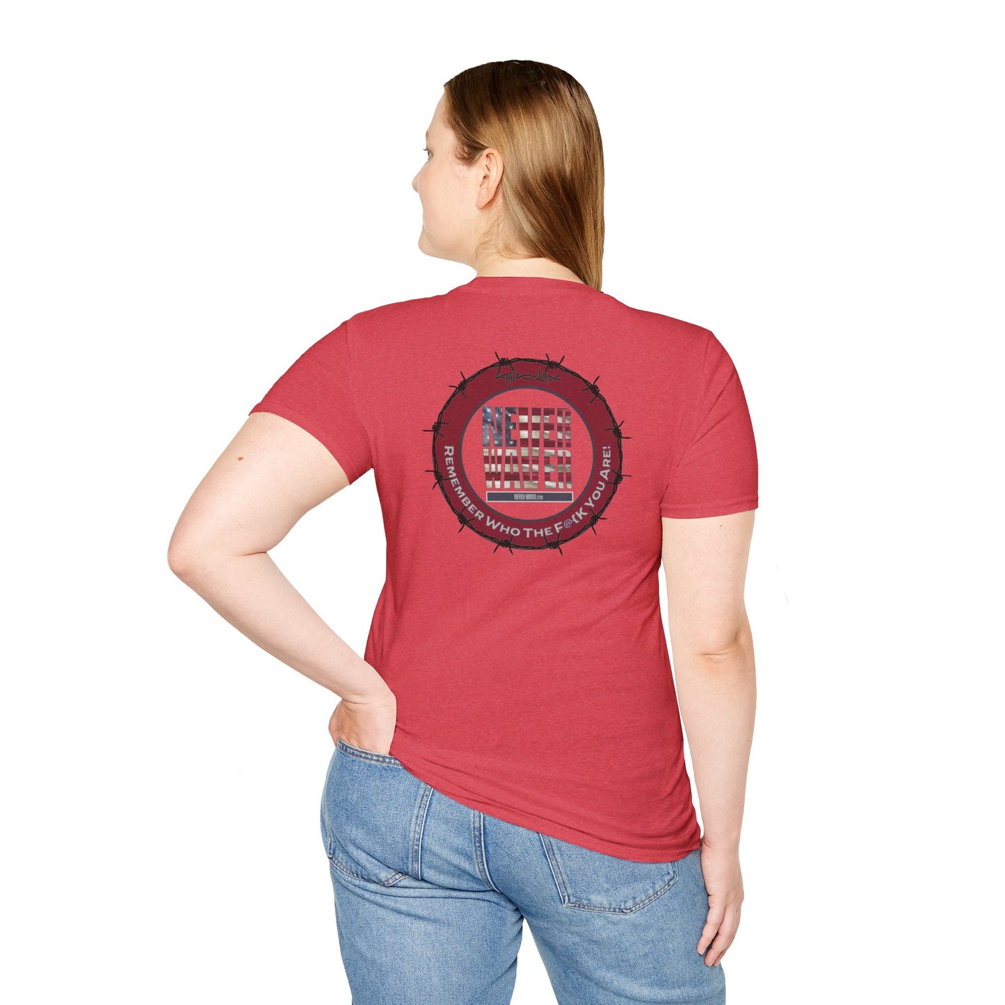 'Never Waver Remember who the F@{k you are' Circular Barbed-Wire Logo Graphic T-Shirt