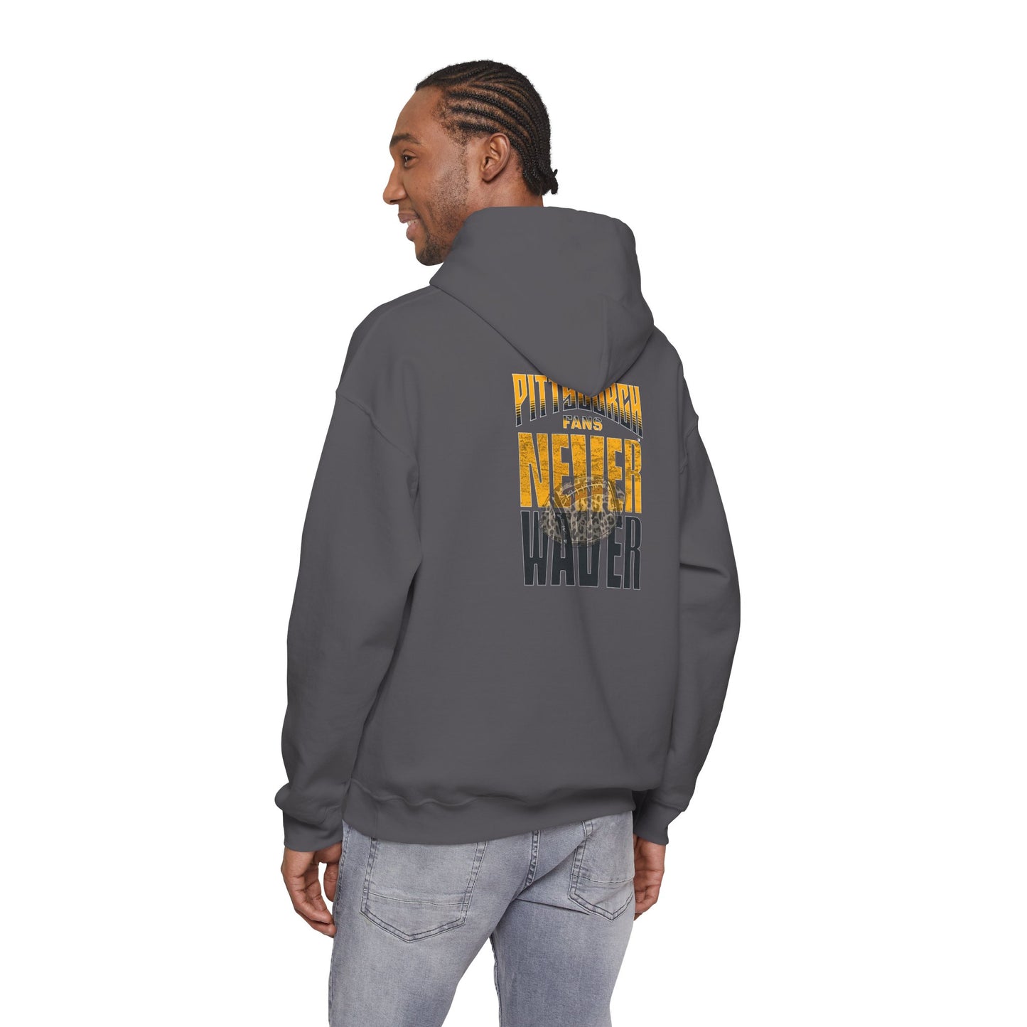 Pittsburgh Fans Never Waver Hoodie w Leopard Football - Unisex Heavy Blend Sweatshirt