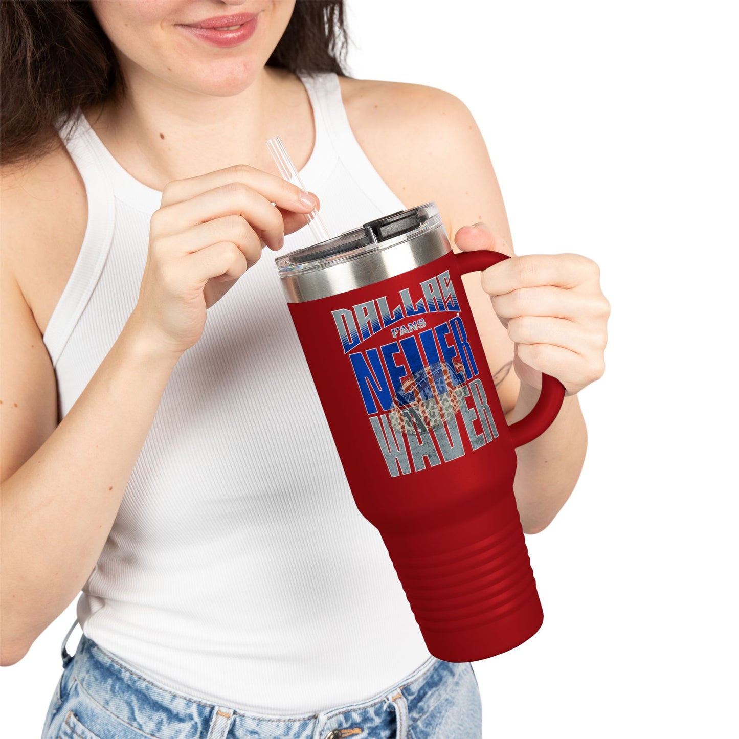 Dallas Fans Never Waver W-Leopard Football Insulated Travel Mug, 40oz