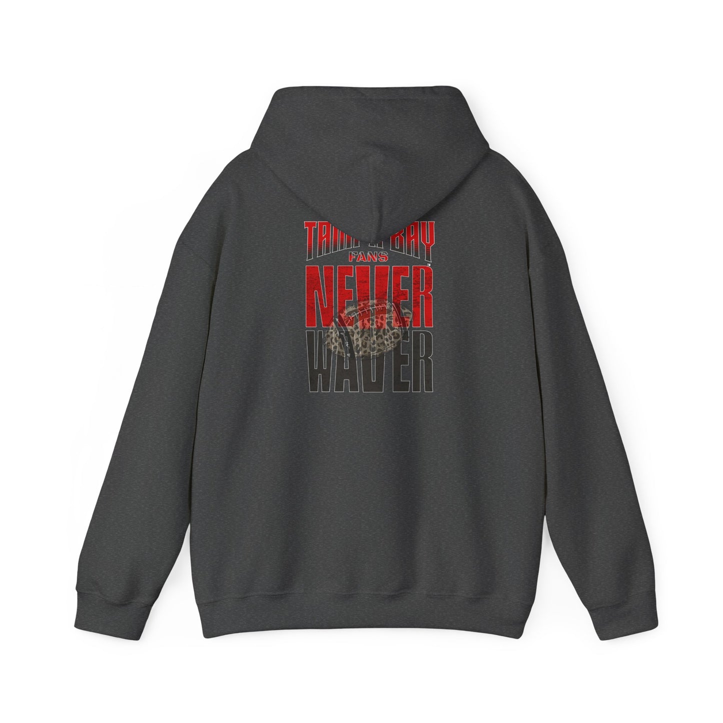Tampa Bay Fans  Never Waver  w Leopard Football Unisex Heavy Blend™ Hoodie - Perfect for Sports Fans