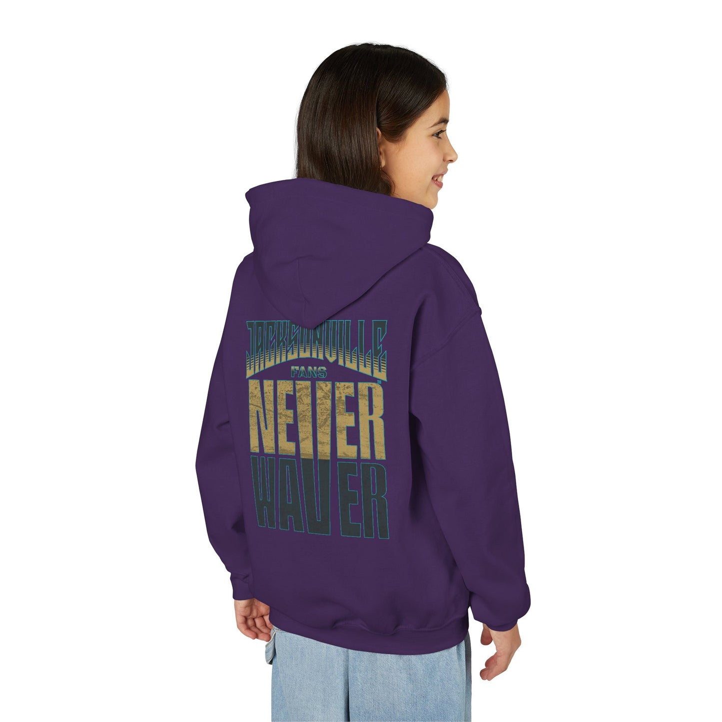 Jacksonville Fans Never Waver Youth Heavy Blend Hooded Sweatshirt