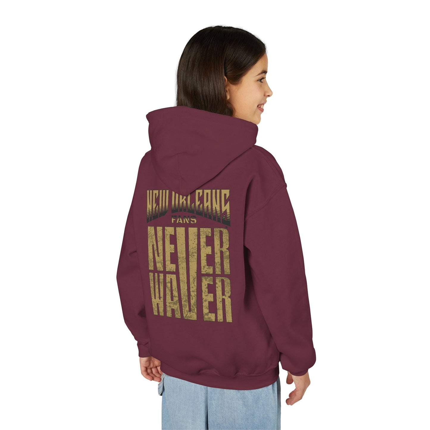 New Orleans Fans Never Waver Youth Heavy Blend Hooded Sweatshirt