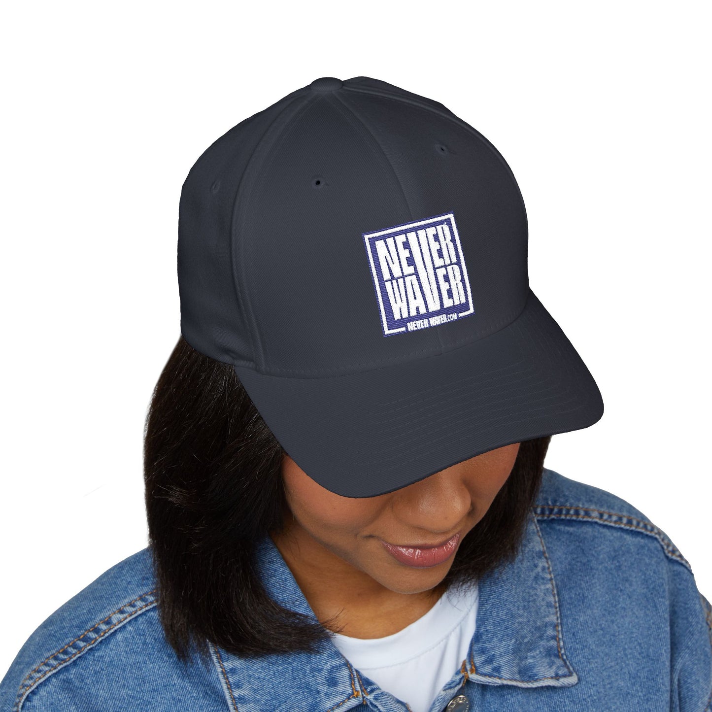 Never Waver Embroidered Baseball Cap — Minimal Graphic Structured Hat