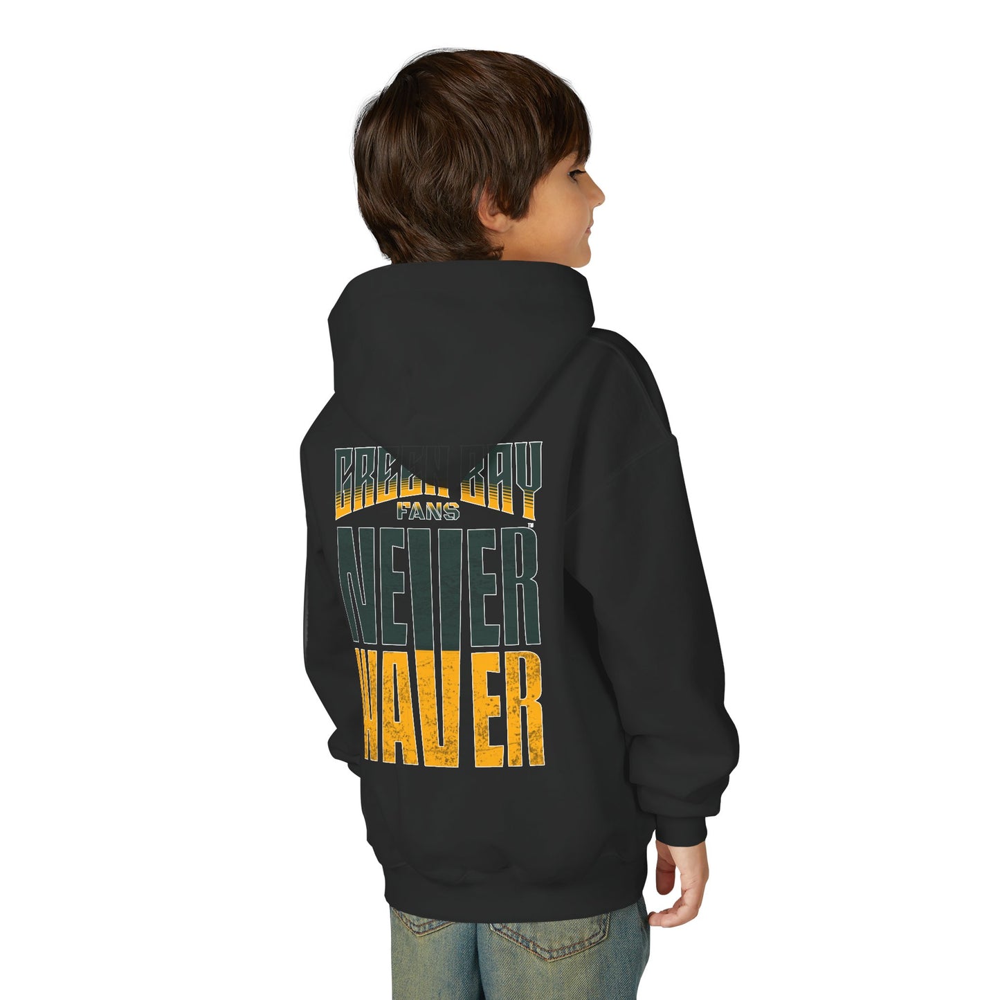 Green Bay Fans Never Waver Youth Heavy Blend Hooded Sweatshirt