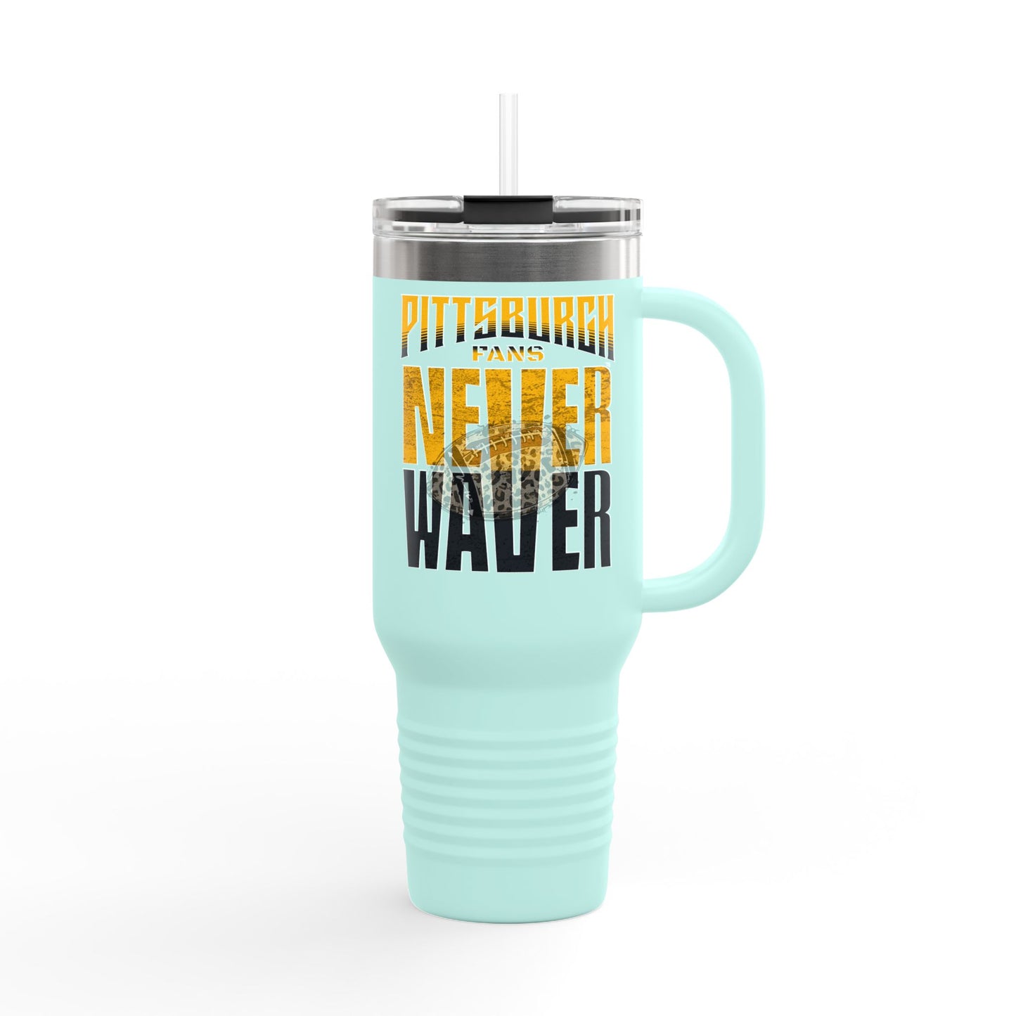 Pittsburgh Fans Never Waver with leopard football Insulated Travel Mug, 40oz
