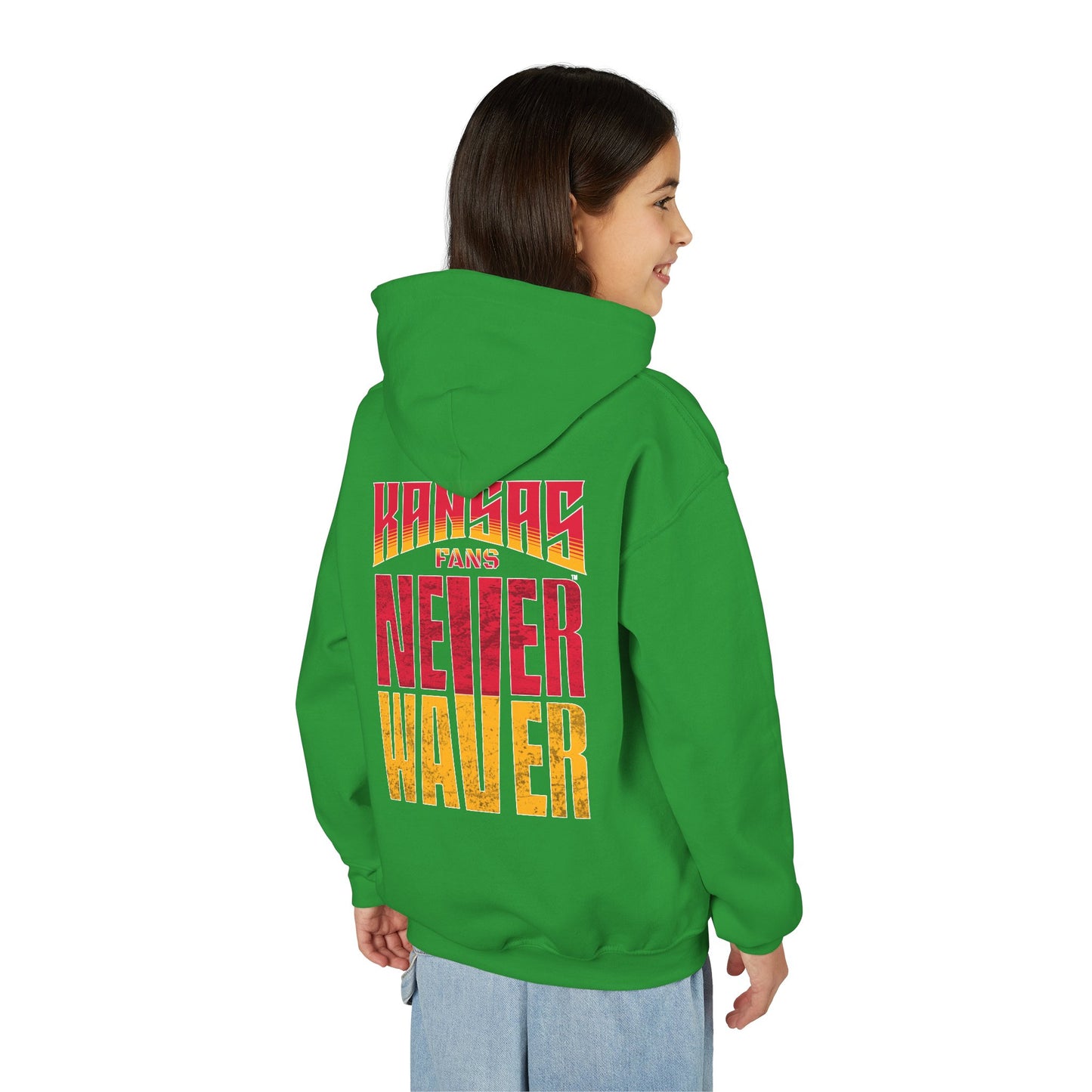 Kansas Fans Never Waver Youth Heavy Blend Hooded Sweatshirt