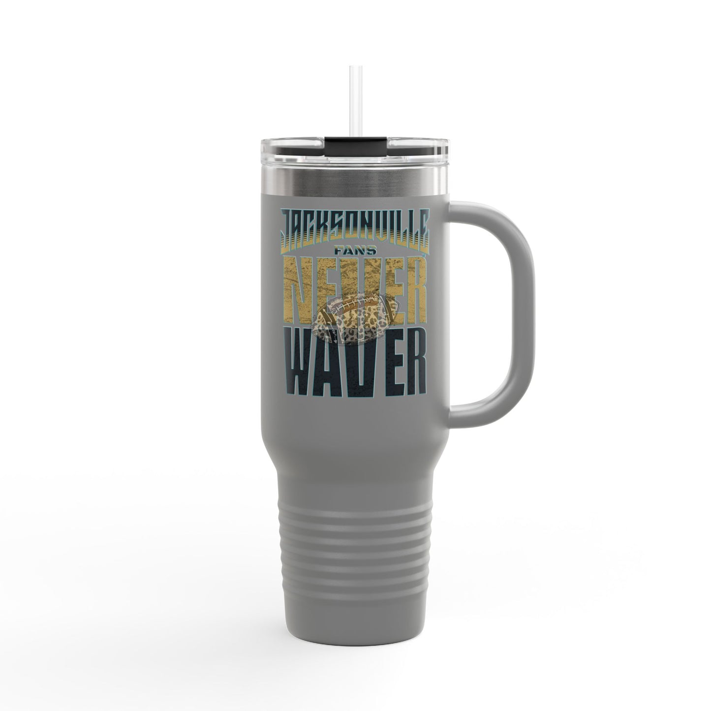 Jacksonville Fans Never Waver W-Leopard Football Insulated Travel Mug, 40oz