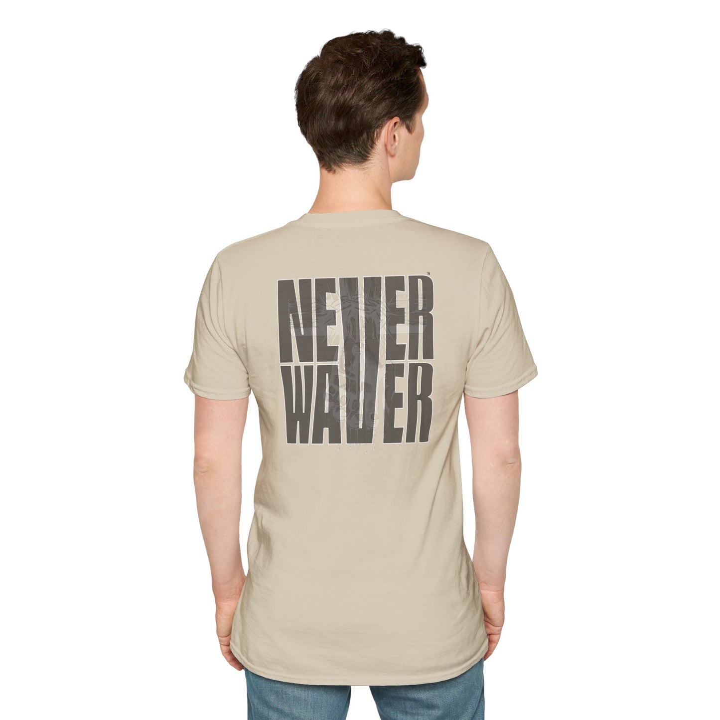 Never Waver” Jesus a bold, eye-catching design that reflects a steadfast faith and confidence in Christ. Unisex Soft style T-Shirt