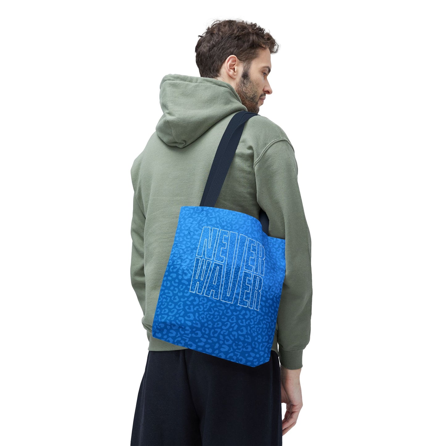 Never Waver Mamma Blue Leopard Tote Bag (AOP)