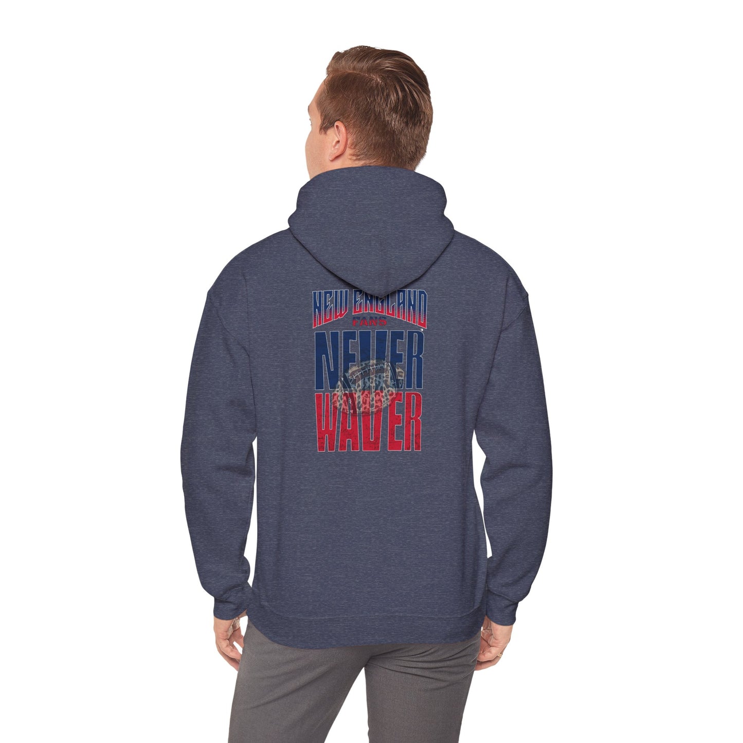 New England Fans Never Waver w Leopard football Unisex Heavy Blend™ Hooded Sweatshirt