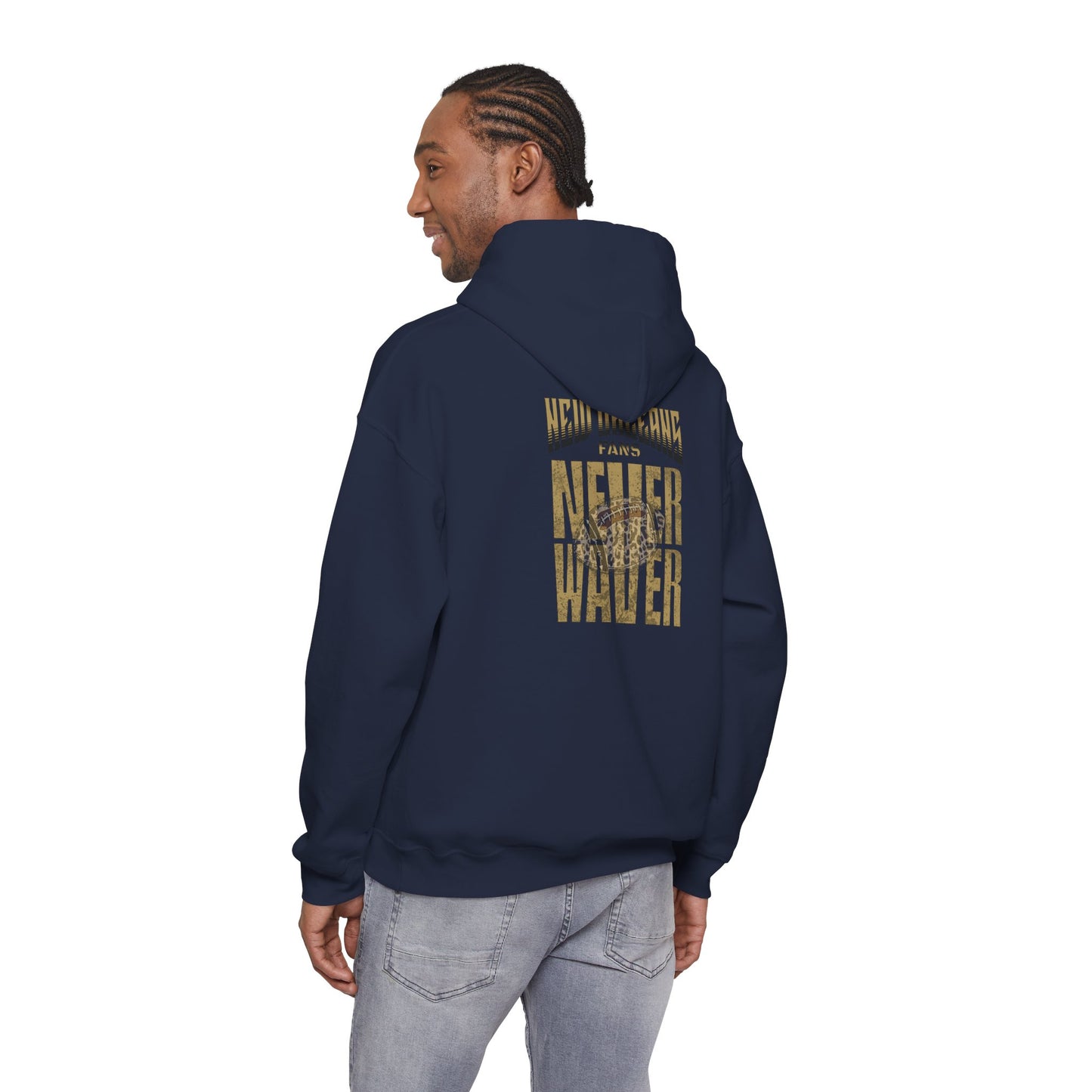 New Orleans Fans Never Waver W Leopard Football Hoodie - Unisex Heavy Blend™ Sweatshirt for Fans