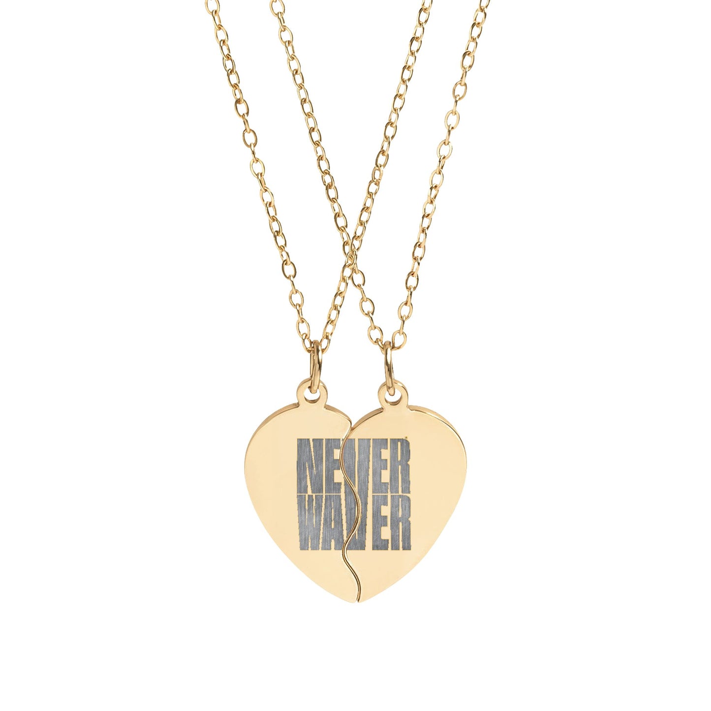 Break Apart Heart Necklace Set - "Never Never" Engraved Best Friend