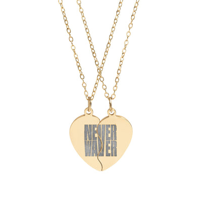 Break Apart Heart Necklace Set - "Never Never" Engraved Best Friend