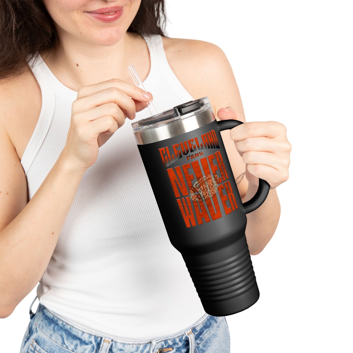 Cleveland Fans Never Waver W-Leopard Football Insulated Travel Mug, 40oz
