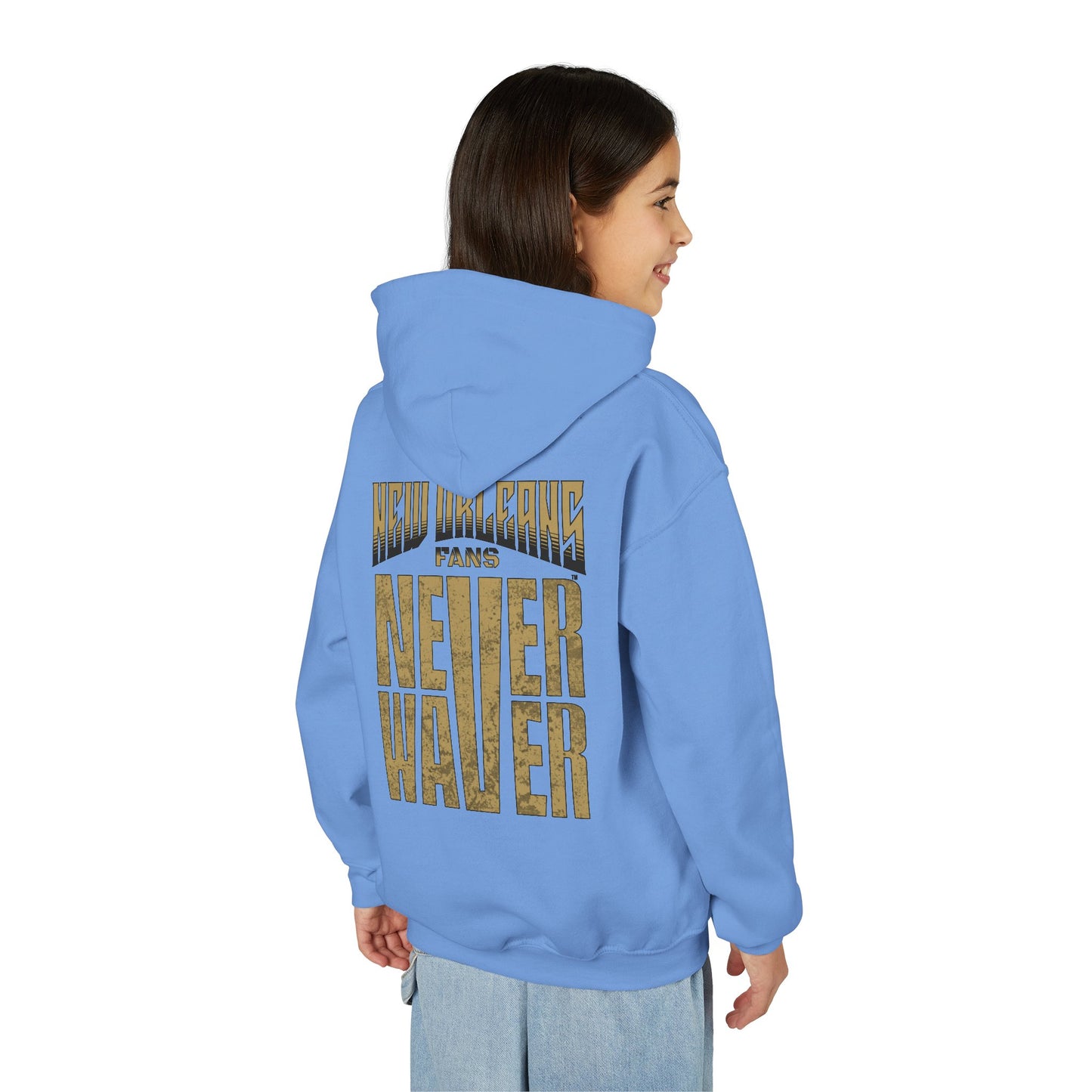New Orleans Fans Never Waver Youth Heavy Blend Hooded Sweatshirt