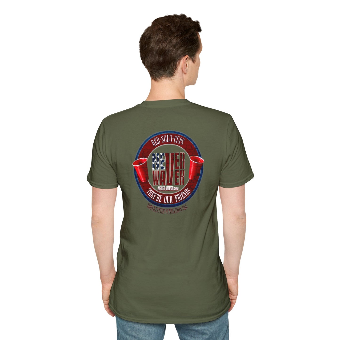 'Red Solo Cups Never Waver They Are Our Friends' with profits going to the Toby Keith Foundation. Unisex soft style T-shirt
